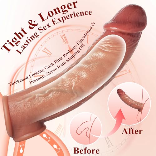 Image of Realistic Penis Sleeve Extender for Men, 8.3'' Silicone Cock Sleeve with Testicle Ring, Reusable Penis Enlarger Delay Ejaculation Enhance Erection Male Adult Sex Toys for Couples by WIEUL Flesh