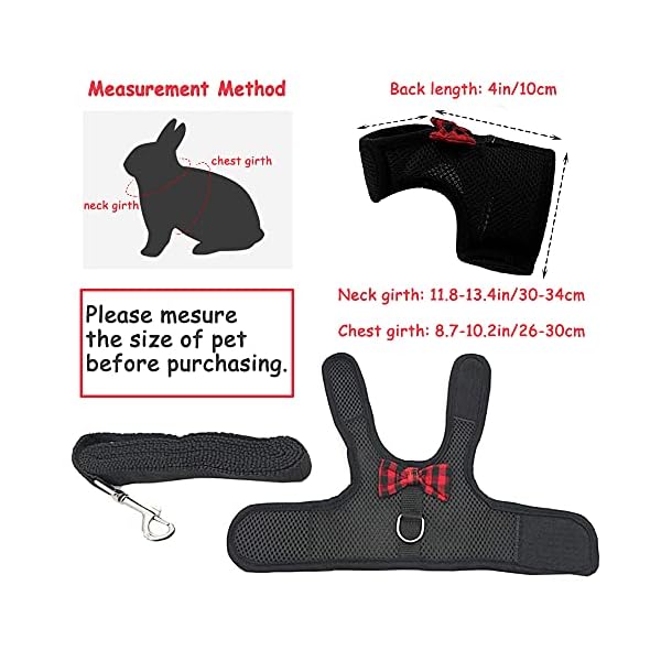 Asocea adjustable bunny harness and leash soft pet harness vest cloth lead for small animals rabbits ferret kitten black - image 3
