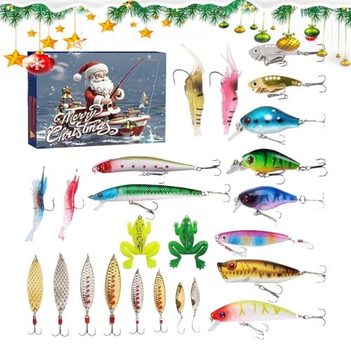 Calendario de Adviento Pesca,24 Días Calendario Adviento Señuelos De Pesca,Suministros Caseros Para Marido Vecino Padre Hijo Abuelo Novio Tío | Regalo de Navidad