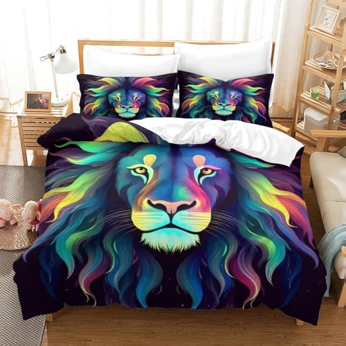 Parure de lit lion 3D 220x240 avec housse de couette microfibre