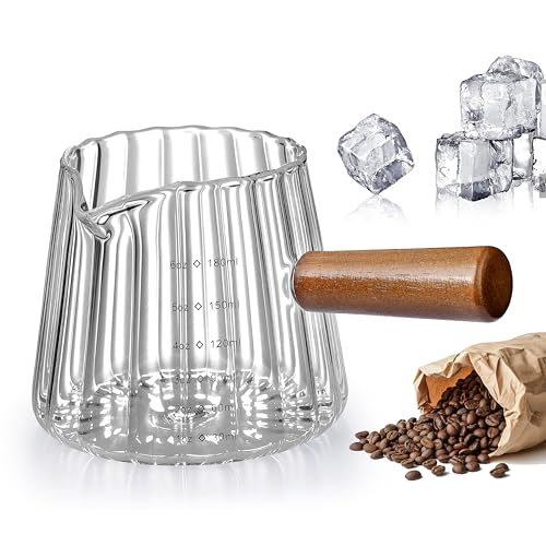 Vaso medidor para espresso 6 oz con mango de madera miniatura 1
