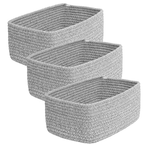 QFLQFL Small Woven Storage Basket,Medium Storage Baskets,Mini Cotton Rope Basket,For Shelves,Nursery,Office,Bathroom,And More–Perfect For Organizing&Décor