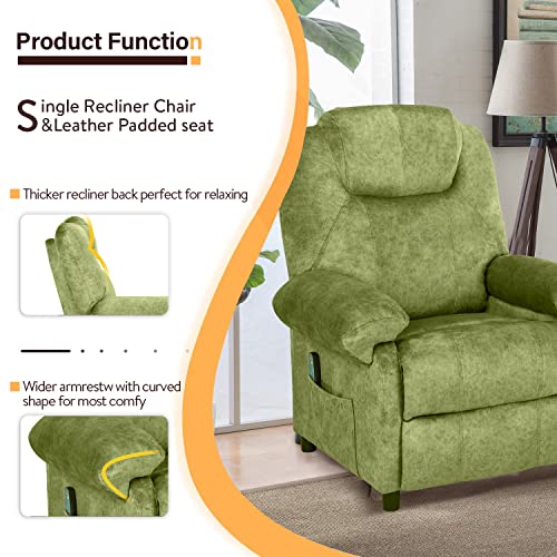Kcream Recliner Chair Heated Reclining Chair Sofa Ergonomic Lounge Chair For Living Room Single Sofa Chair Padded Seat With 2 Side Pockets, Massage Function (Green) #TOP3