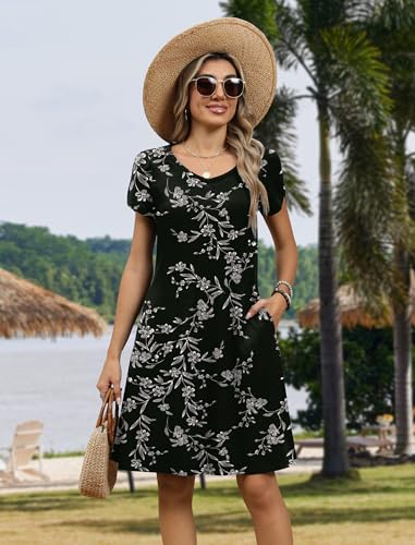 Image of Zeagoo Womens Summer A-Line Dress with Pockets Mini Short Sleeve Dresses Flowy Beach Swing Dress 2026 Vacation Travel