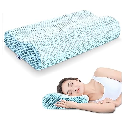 Anvo Memory Foam Pillow, Neck Contour Cervical Orthopedic Pillow for Sleeping Side Back Stomach Sleeper, Ergonomic Bed Pillow for Neck Pain - Blue White, Firm