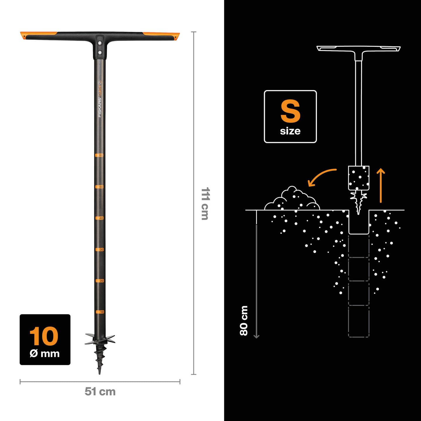 Fiskars Taladro manual, Agujeros de hasta 10 cm de diámetro, Negro/Naranja, QuikDrill, Talla: S, 1000636 | Negro/Naranja, QuikDrill, Talla: S, 1000636