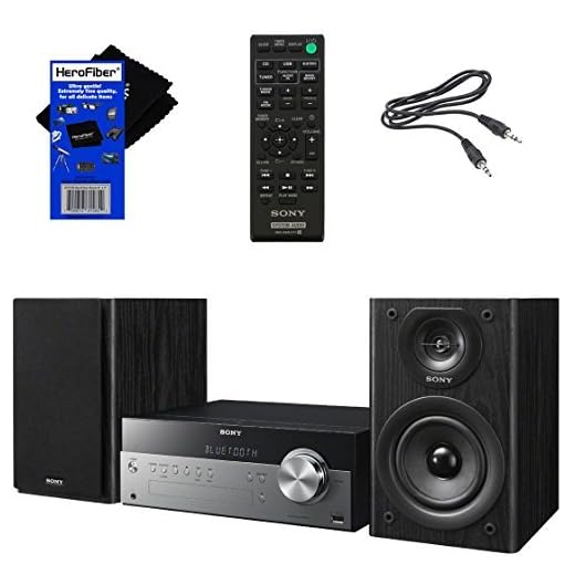 Sony All-in-one Stylish Micro Music Hi-Fi Bookshelf Stereo System for Home with Bluetooth & NFC, USB, CD Player & AM/FM Radio + Remote + Aux Cable + HeroFiber Cleaning Cloth