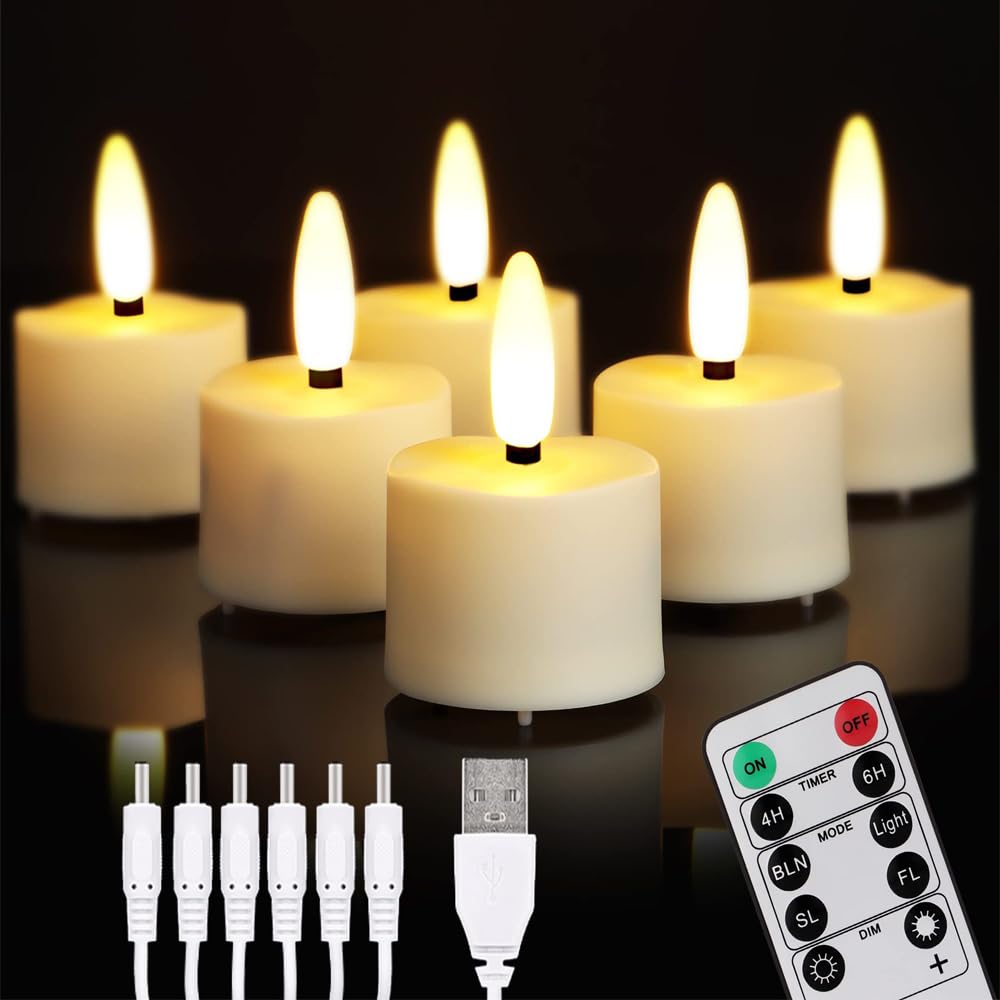Enegg Wiederaufladbare Teelichter mit Timer und Fernbedienungsfunktion, kleines flammenloses LED-Votiv-Teelicht, 4/6 Stunden, Timer, Elfenbeinfarben, für Zuhause, Weihnachten, Halloween, Dekoration