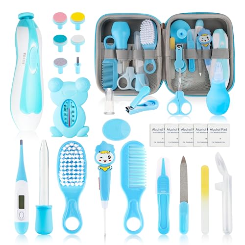 Image of Baby Healthcare and Grooming Kit,27 pcs Baby Safety Care Set,Baby Electric Nail Trimmer Set Newborn Nursery Health Care Set for Newborn Infant Toddlers Baby Boys Girls Kids Haircut Tools (Blue）