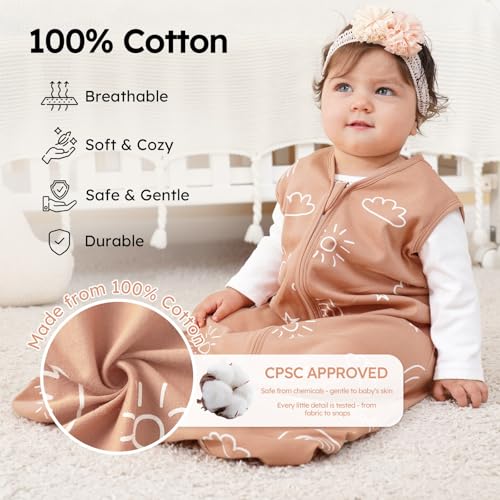 Image of Yoofoss Baby Sleep Sack 6-12 Months 0.5 TOG Baby Wearable Blanket, 100% Organic Cotton Infant Toddler Sleeping Sack 2-Way Zipper Lightweight Sleep Sack, Grizzly