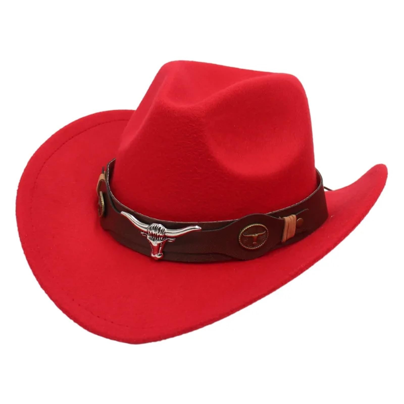 vrfvsdasAAS Cowboy Hat Cowboy Hat Ladies Hat Roll Brim Cowgirl Cap Jazz Fedora Hats Felt Cap(Red)