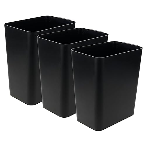 Qskely - Juego de 3 cubos de basura de plástico de 4.5 galones, papelera de oficina, color negro