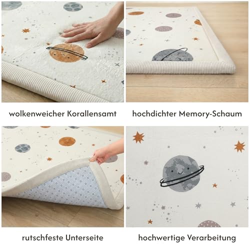 Wolkenweiche Spielmatte Baby 200x150x2,5cm, Planeten – Teppich für Kinderzimmer mit hochwertigem Memory-Schaum – Krabbelmatte Baby mit Rutschfester Unterseite – Krabbeldecke Kinderteppich Tatami Matte