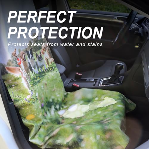 Image of Car Seat Cover Protector Front Seats,for Gym Workout,Running,Swimming,Beach and Hiking,Waterproof Sweat Towel Bucket Seat Covers for Cars SUV Trucks (Dog Print, 1Pcs)