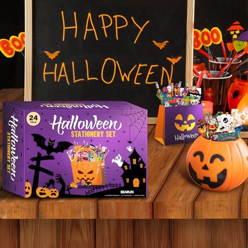 BEARUN Halloween Party Favor for Kids, 168 PCS 24-Pack Halloween Stationery Set with Goody Treat Bags, Bulk Toy for Class, Spooky Themed Halloween Party Gifts Prizes by BEARUN - Image 7
