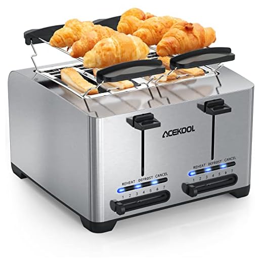 Tostadora de Pan con 4 Rebanadas Acekool TA1 Calienta Panecillos de 7 Niveles de Tostado con Multifunción de Recalentar Descongelar y Cancelar con Bandeja Recogemigas 1500W