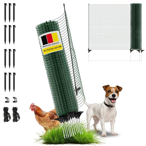 Horizont Recinzione mobile FIX 15m x 110cm, maglie strette per giardino, campeggio e animali domestici, 9 pali in fibra di vetro, 12 picchetti