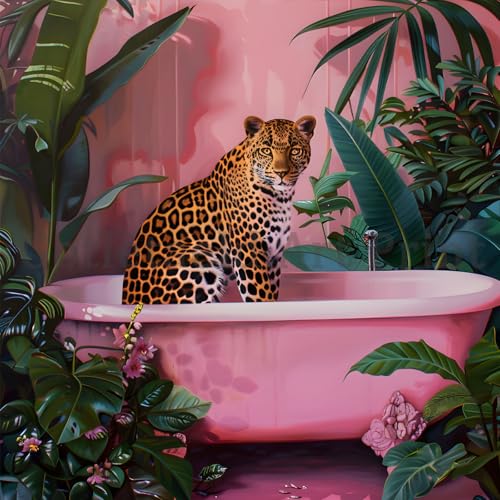 Pink Leopard Canvas Wall Art Leopard Bathtub Wall Art Tropical Botanical Prints Bathroom Jungle Animal Art Funny Pink Posters Bathroom Preppy Paintings for Restroom Toilet Decor 16x24inch No Frame - Cosy Home Interiors Pink Leopard Canvas Wall Art Leopard Bathtub Wall Art Tropical Botanical Prints Bathroom Jungle Animal Art Funny Pink Posters Bathroom Preppy Paintings for Restroom Toilet Decor 16x24inch No Frame - Image 6