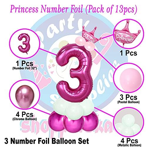 Image of Pink 32 Inches Numbers 3 Shape Large Big Foil Helium Balloons For Party Decorations In Happy Birthday Anniversary Office Items Materials Set Pack, Pack Of 1
