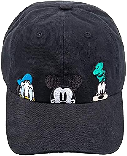 Concept One Disney Mickey Mouse and Friends Peek-A-Boo Embroidered Cotton Adjustable Dad Hat with Comic Strip Print Curved Brim, Black, One Size