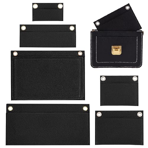 WADORN 6 Sizes Purse Conversion Organizer Insert, Felt Handbag Organizer Inner Pocket Wallet Clutch Bag Conversion Kit with Eyelet Pochette Bag in Bag Accessory, Black