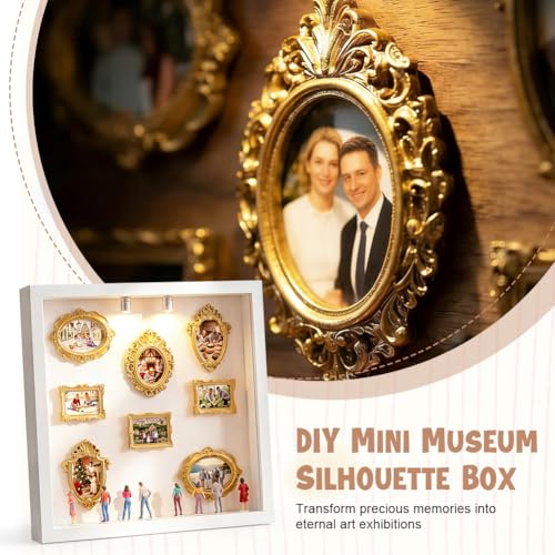DIY Mini Museum Silhouette Box,Neu Kreatives Erinnerungsdisplay Kit,Minis Vintage Bilderrahmen Mit Golden Rahmen, Für Jahrestag, Hochzeit, Heimdekoration (Weiß)