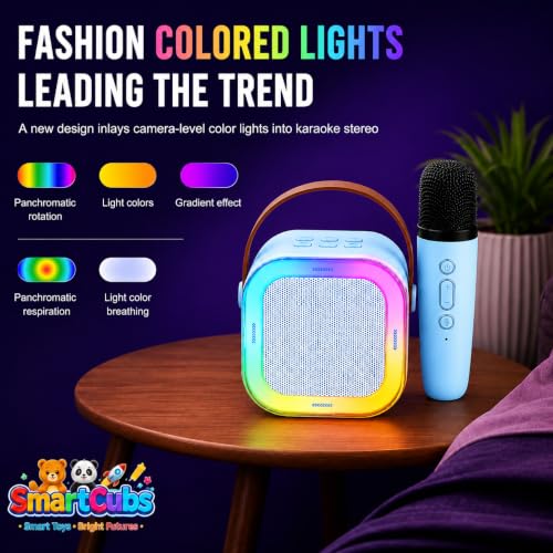 Image of Karaoke Speaker with Wireless Mic for Kids & Adults | Blue Bluetooth Karaoke Machine with RGB LED Lights, Rechargeable Portable Speaker, Stereo Sound | Birthday Gift for Girls & Boys
