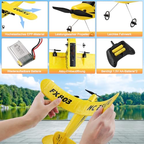 Henakmsl 2,4 GHz RC Flugzeug 2 CH Ferngesteuertes Flugzeug, RTF für Anfänger, Kinder und Erwachsene, Spielzeug mit USB-Ladung Gelb