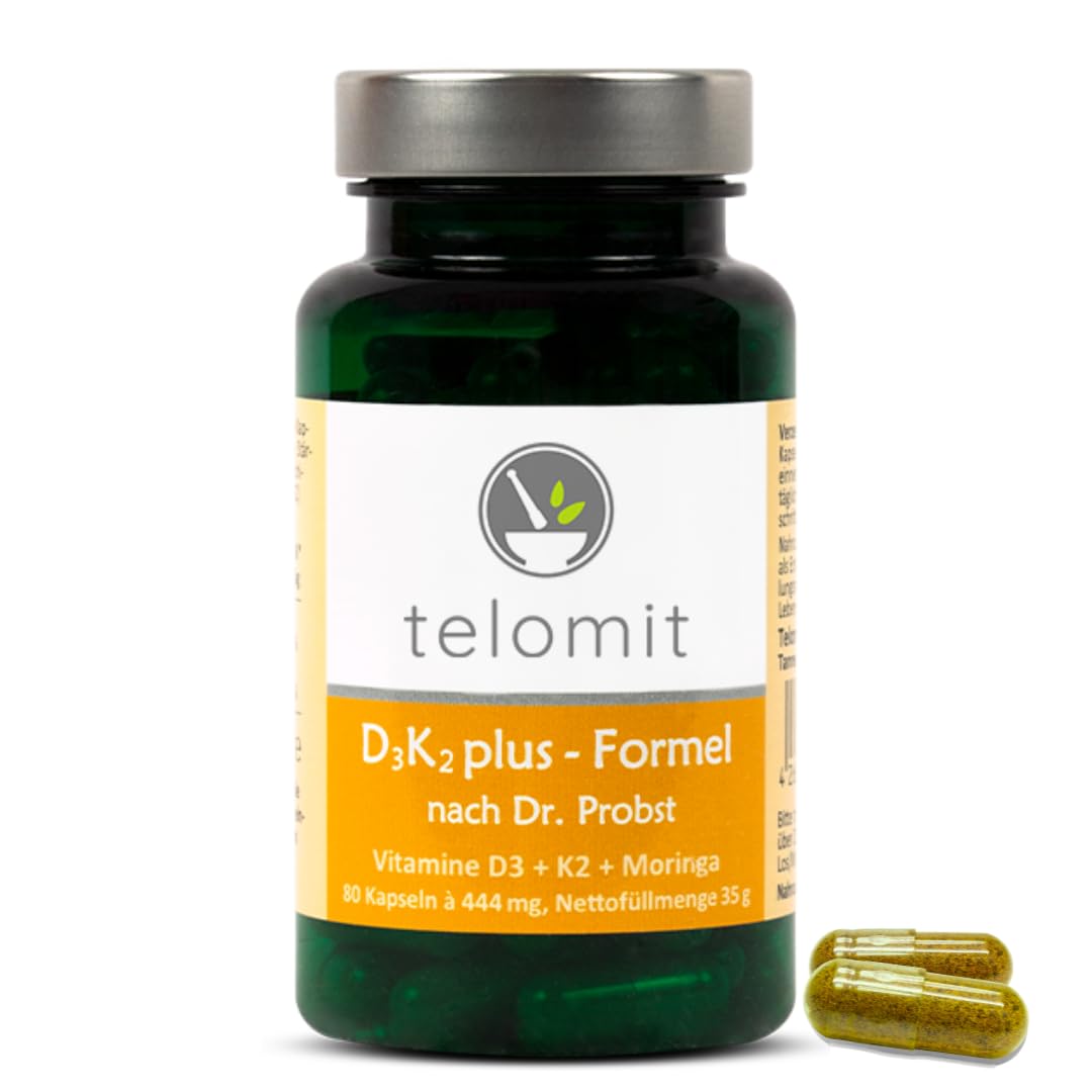 D3K2plus-Formel nach Dr. Probst, Kapseln mit Moringa-Pulver, Vitamin D3 und K2, 80 Kapseln