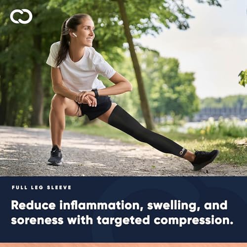 Image of Copper Compression Leg Compression Sleeve - Copper Infused Knee Stabilizer Brace for Running, Meniscus Tear, ACL, MCL, Arthritis, Joint Pain Relief - Thigh & Calf Support for Men & Women - Black - S 2 Pack