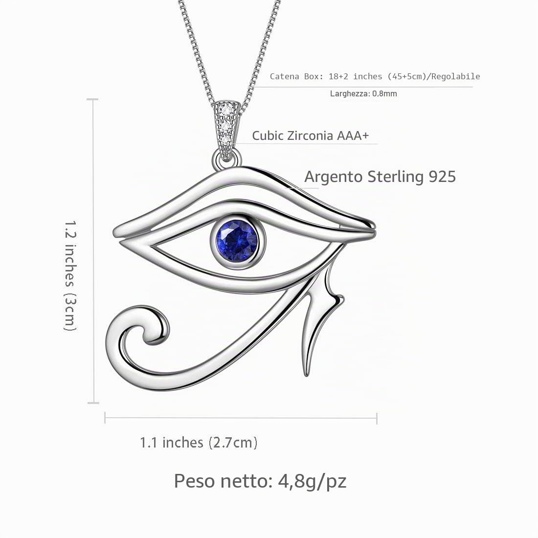Aurora Tears Collane con occhio egiziano di Horus, orecchini a perno, set di gioielli in argento sterling 925, con ciondolo a forma di occhio malocchio, orecchini