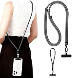 [Senteria] スマホストラップ 二本セット 携帯ストラップ スマホショルダー 手首 斜めがけ 首掛け 肩掛け 丈夫 軽量 長さ調節可能 二枚付き 7mm 肩紐 便利 落下防止 iPhone Android 全機種対応 両手解放 グレー