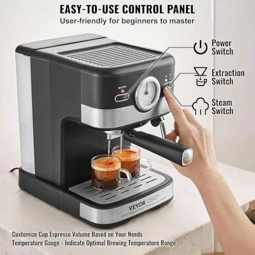 Image of coreKart‚15 Bar Semi-Automatic Espresso Machine: Make Latte, Cappuccino & Espresso at Home - Built-in Milk Frother & Temperature Gauge