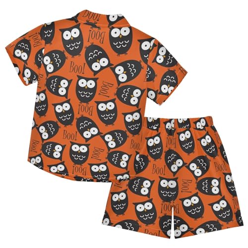 Seamless Cute Owls Boo Birds Short Sleeve Hawaiian Button Down Shirts and Short Sets for Boys Toddler Summer Outfits2
