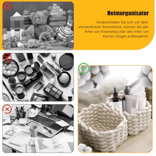 Aufbewahrungskorb Geflochten, 2 Stück Häkelkorb, 19 x 15 x 12 cm Aufbewahrungskorb Kinder, Waschbar und Faltbar Klein Organizer Korb, Weiß Körbe Geflochten für Babyzimmer Wohnzimmer Schlafzimmer