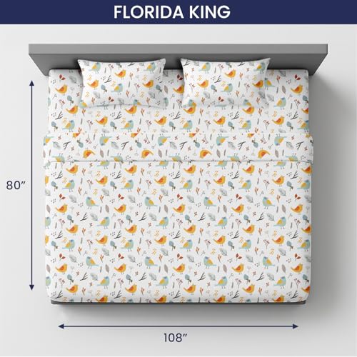 Image of SGI 108 inchx80 inch 4 Pc Florida King Sheet Set 600 TC 15 inch Deep, Spring Bird