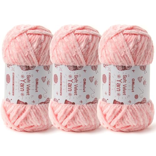 Image of 3x100g Fluffy Velvet Chenille Yarn for Crocheting and Knitting, 3x87.4yd Baby Yarn for Crocheting Soft, Crochet Chunky Yarns Amigurumi Yarns（Pink