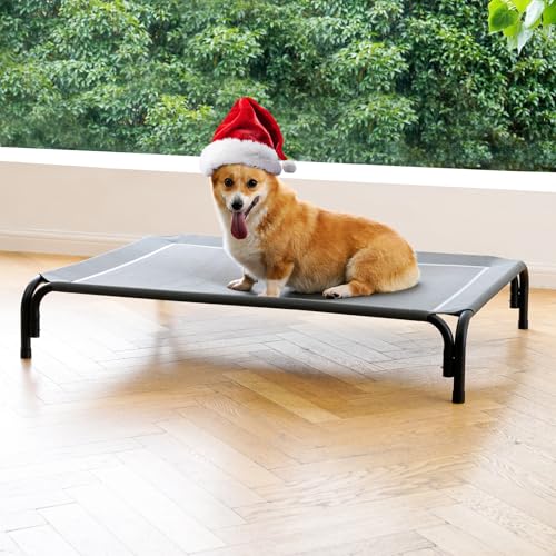 Elevated Dog Bed Outdoor Cooling Raised Cot for Medium Dogs, Gray 35.4in