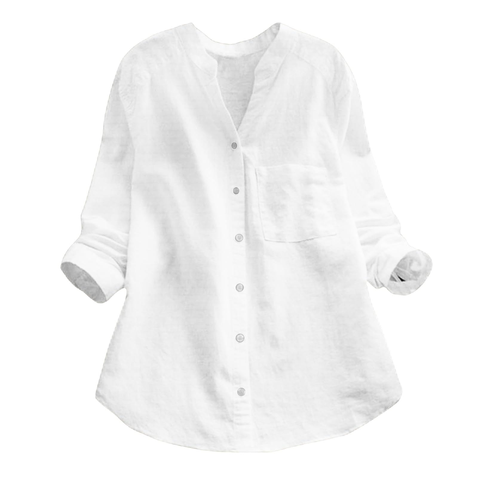 Summer Tops for Women Casual Long Sleeve V Neck Tops Button Down Swim Cover Up Shirt Loose Fit Blouses Top