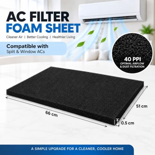 Image of 40 PPI AC Filter Foam Sheet 66x51x0.5cm | Washable, Reusable Cut-to-Fit Air Filter for Split & Window AC | DIY Pre Filter | Fits LG, Voltas, Samsung & More