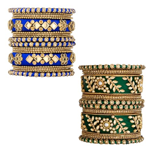 Image of Peora Silk Thread Kundan & Stone Studded Chuda Bangles Set Gift for Women
