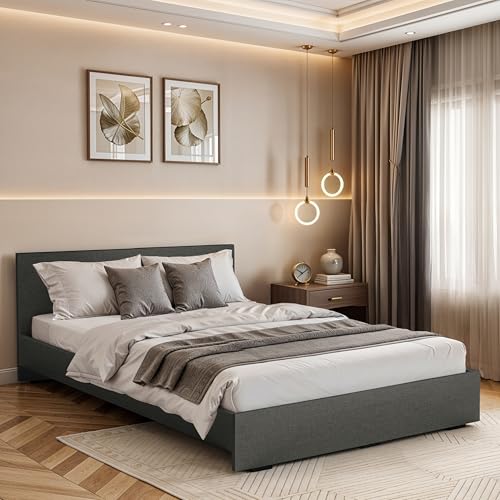 Image of ABOUT SPACE Bed - (80 x 62 inches) Queen Size Bed Without Storage | Engineered Wooden Bed Frame with Airflow &MDF Support Board for Mattress | 1-Year Warranty Cot for Bedroom - Brila Weave(Linen Grey)