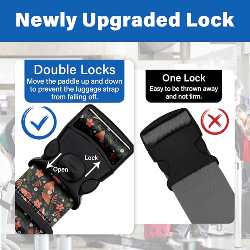 Image of 2 Pack Luggage Straps for Suitcases, Adjustable Travel Belt with Double Lock and Quick Release Buckle, Heavy Duty Nylon Bag Packing Strap, Unique Business Travel Accessories-Flower Butterfly
