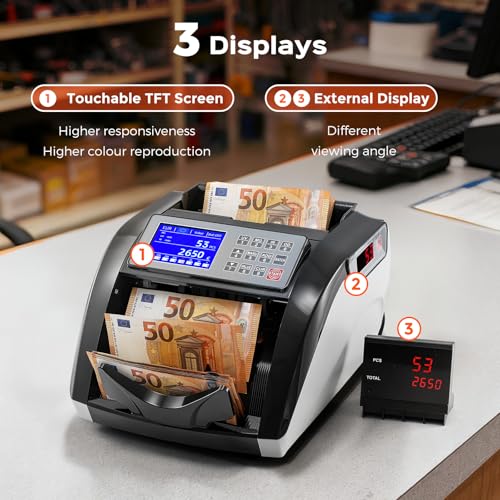 Compteuse de billets de banque à écran tactile et détection UV MG IR