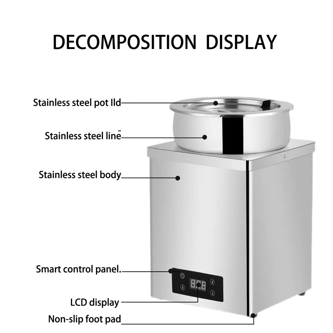 Templadora de Chocolate Comercial de 600 W, Olla de Acero Inoxidable para Sopa de encimera, para Perlas de conservación del Calor, Papilla, Bolas de Taro y Sopa,7L