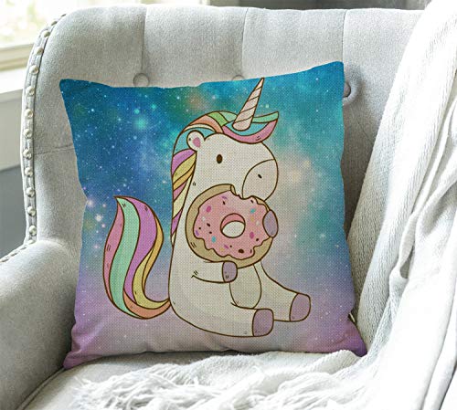 Swono Donut Unicorn Pillow Cover 18X18 Inch Purple Blue Galaxy Theme Farmhouse Decorative Throw Pillow Cover For Sofa Couch Home Decoration #TOP2