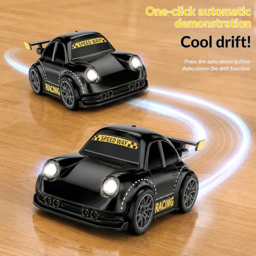 Image of VGRASSP 2.4GHz Rechargeable Mini RC Drift Stunt Car Toy for Kids with LED Headlights and Sound Effects - Interactive Remote Control Racing Car with Follow Me and Escape Mode - Black