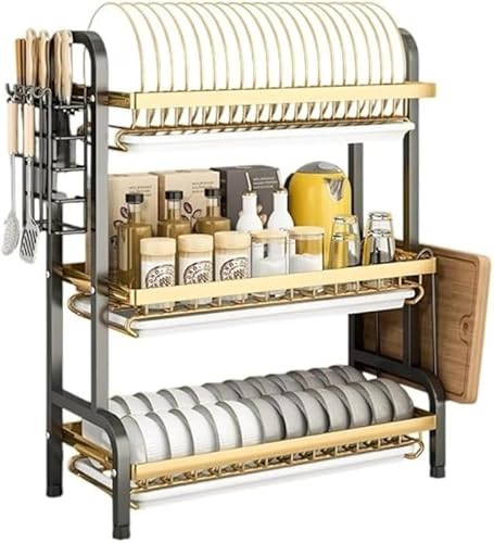 AZIEBAY 食器水切りラック 大容量組み立て簡単 水切りトレイ付き箸置き・包丁ラック・まな板ラック一体 キッチン収納ドライ整理用