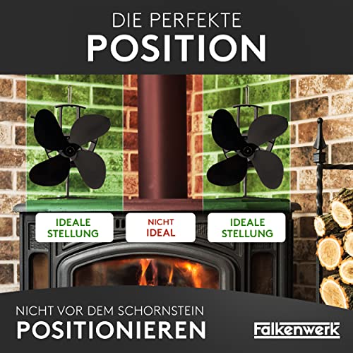 FALKENWERK Ofenventilator ohne Strom inkl. Kaminthermometer & Ofenhandschuh - Leiser Kaminventilator - Wärmebetriebener Ventilator für Kaminofen - Ofen Ventilator zur Wärmeverteilung