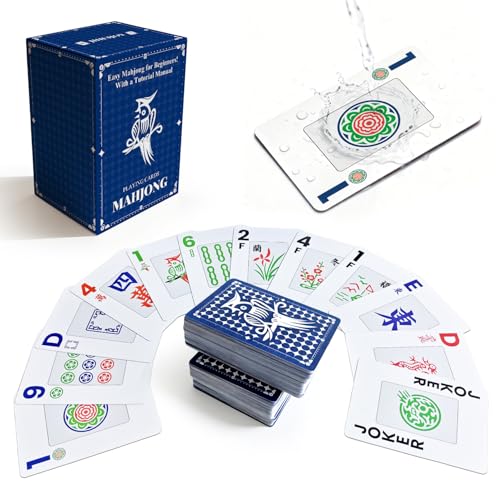 JIHUIJOY 166-Pcs Mahjong Playing Cards - Waterproof & Non-Slip PVC Material Large Font for Easy Reading Durable & Portable Ideal for Beginners & Elderly Perfect for Travel Camping Family Games